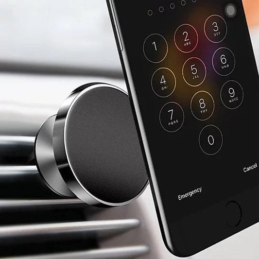 Magnetic phone car mount with circular base clipped to air vent