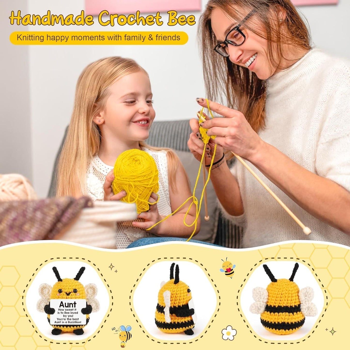 Emotional Valentines Bee Gifts for Aunt Auntie, from Niece Nephew, Aunt Gift for Christmas, Birthday, Auntie Mothers Day, Christmas - Handmade Crochet Bee for Easter Basket Essentials