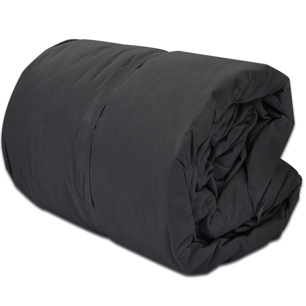 Gray caravan cover folded bundle with layered fabric