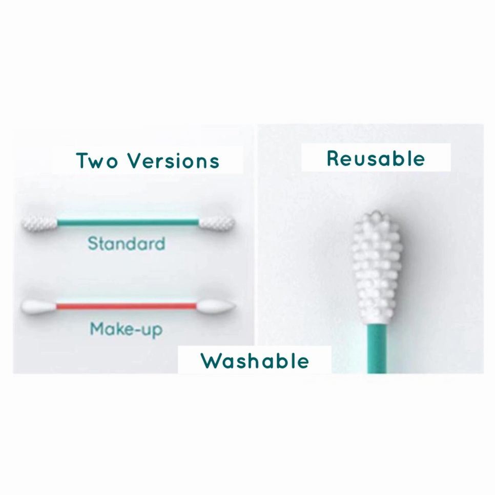 Reusable cotton swab set with white bristle heads, standard and make-up