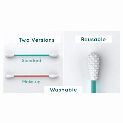Reusable cotton swab set with white bristle heads, standard and make-up