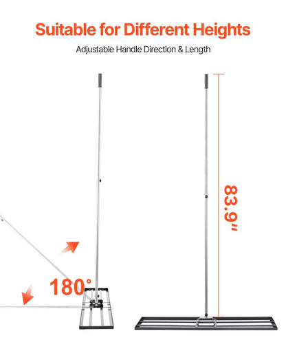 10x48in Lawn Leveling Rake Heavy Duty 83.9in Adjustable Handle for Yard & Garden