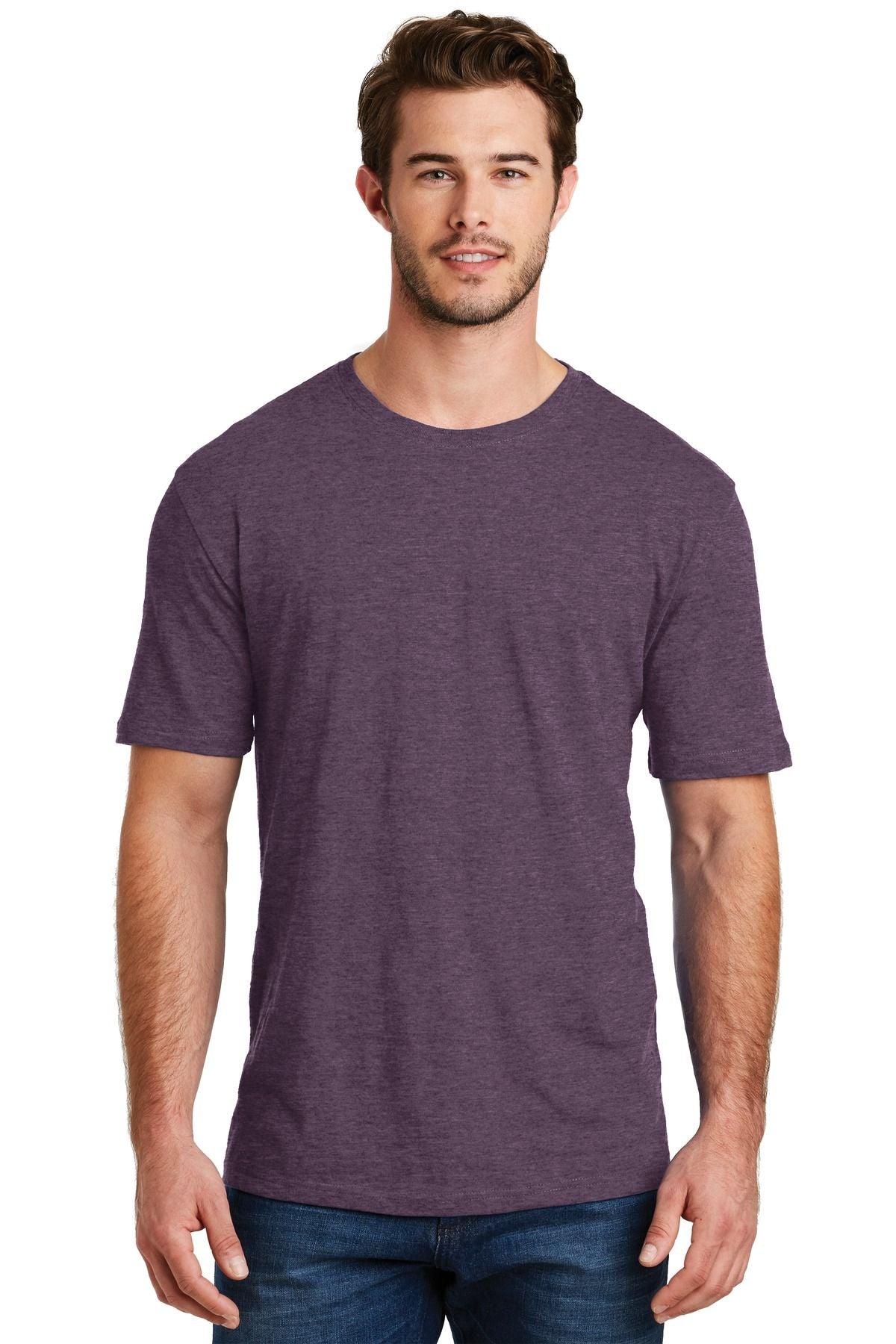 Men's heathered purple crewneck CVC tee, short sleeves