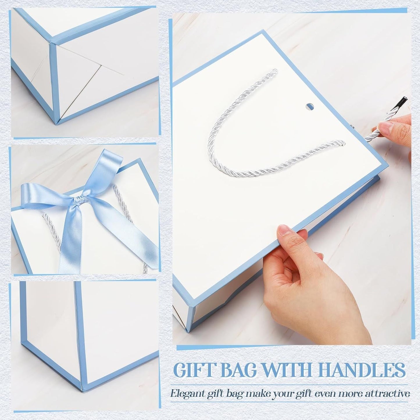12 Pcs Paper Gift Bags with Handle 9x7x3.15'' Thank You Gift Bags with Bow Ribbon for Holiday Valentines Wedding Bridal Baby Shower Birthday Party