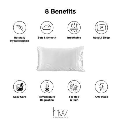 White silk pillowcase with clean seam lines and envelope flap