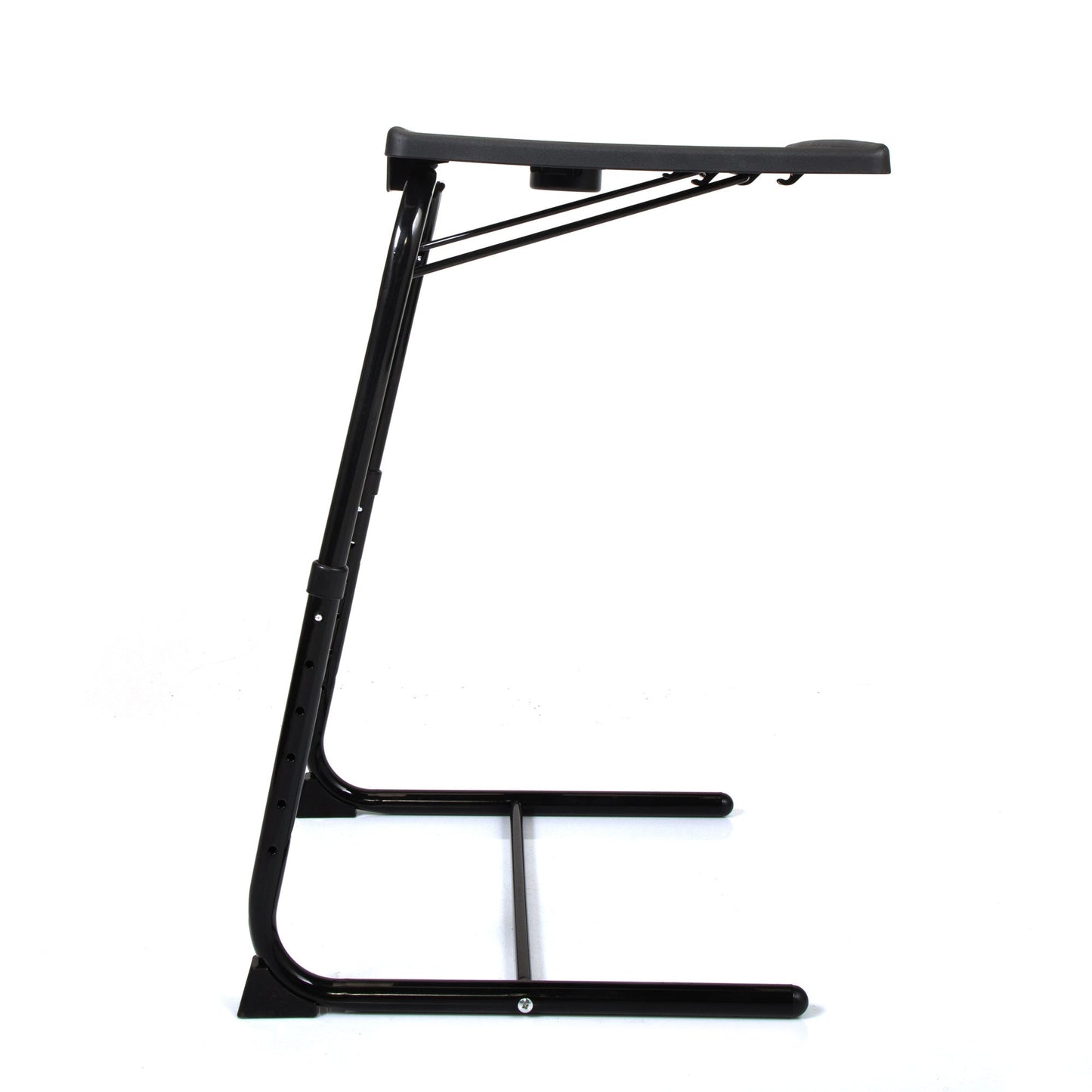 Black adjustable TV tray table frame with height and tilt supports