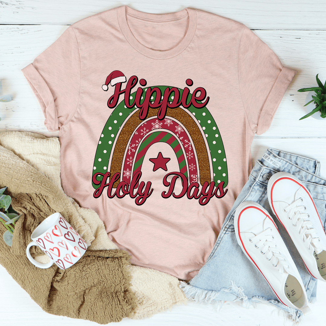 Peach crewneck t-shirt with rainbow arch and star graphic