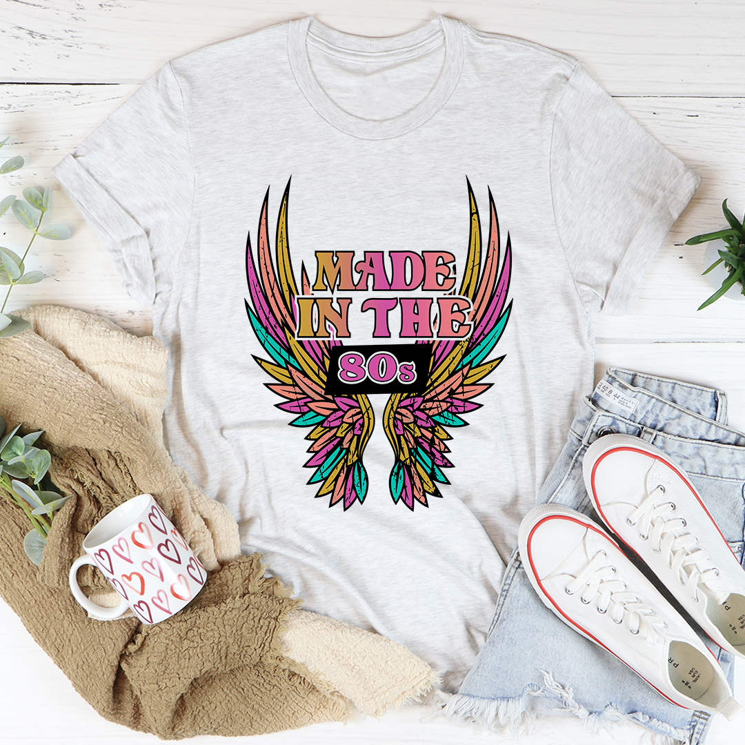 Light gray crew-neck T-shirt with Made in the 80s winged graphic