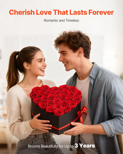 Forever Flowers, 27 Preserved Roses in a Heart Shape Box, Eternal Flowers Immortal Bouquet Birthday Present for Delivery Prime Women Her Wife Mothers, Anniversary, Valentine's Day,Christmas, Red