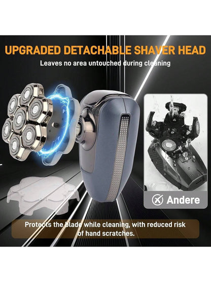 Detachable electric shaver head, five circular cutters with blue cleaning light effect