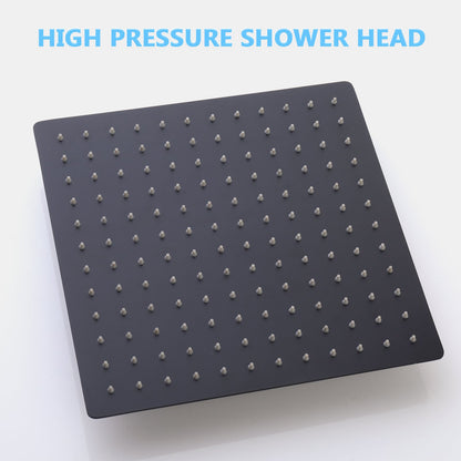 Matte black high-pressure rain shower head with many small nozzles