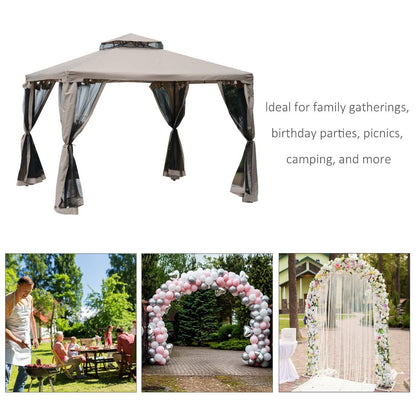 Outsunny 10' x 10' Gazebo Tent, Canopy with Mosquito Netting SideWalls, 2-Tier Vented Roof, Fabric for Garden, Lawn, Backyard, Taupe