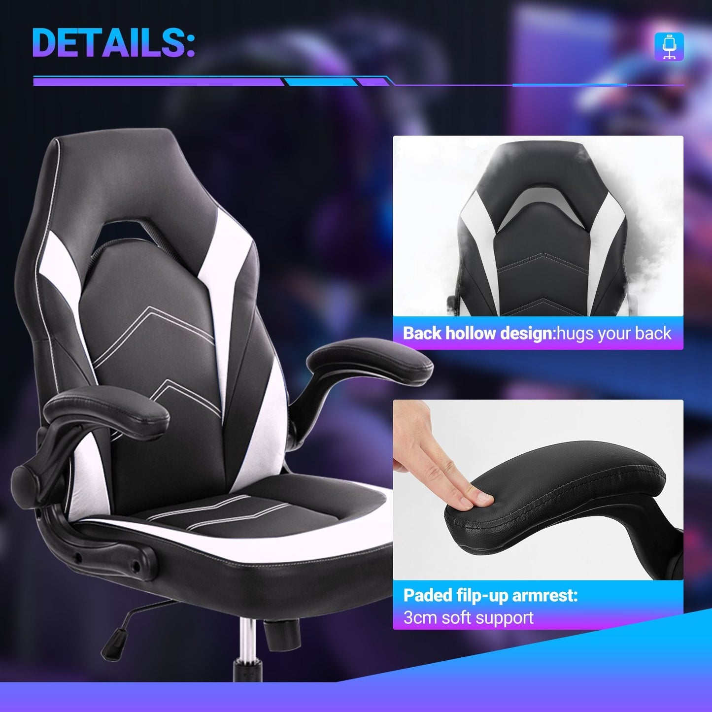 Ergonomic Office Computer Home Gaming Desk Chair Adjustable PU Leather Racing Chair Flip-up Armrest For Christmas Furniture