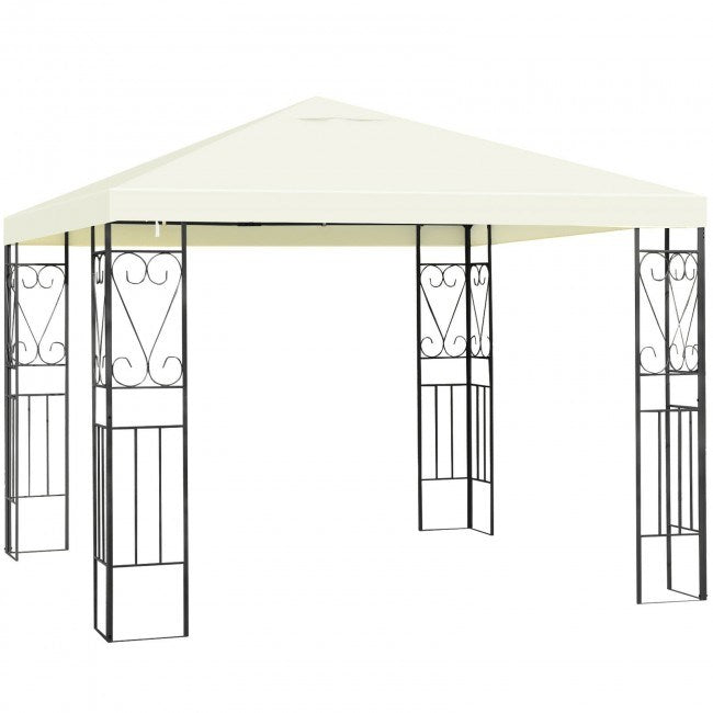 Cream canopy patio gazebo tent with black metal frame and open sides