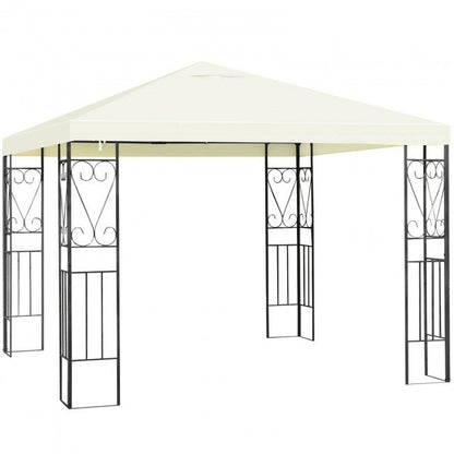 Cream canopy patio gazebo tent with black metal frame and open sides