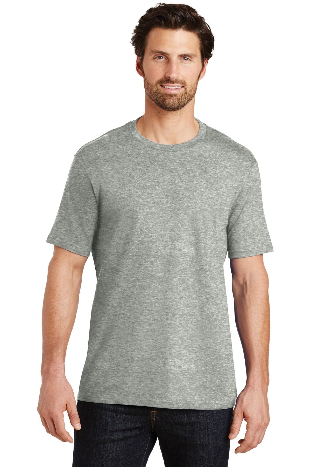 Heathered green short-sleeve crewneck t-shirt with crew neck and straight hem