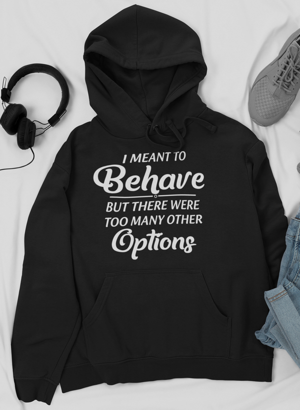 Black pullover hoodie, front graphic logo and kangaroo pocket