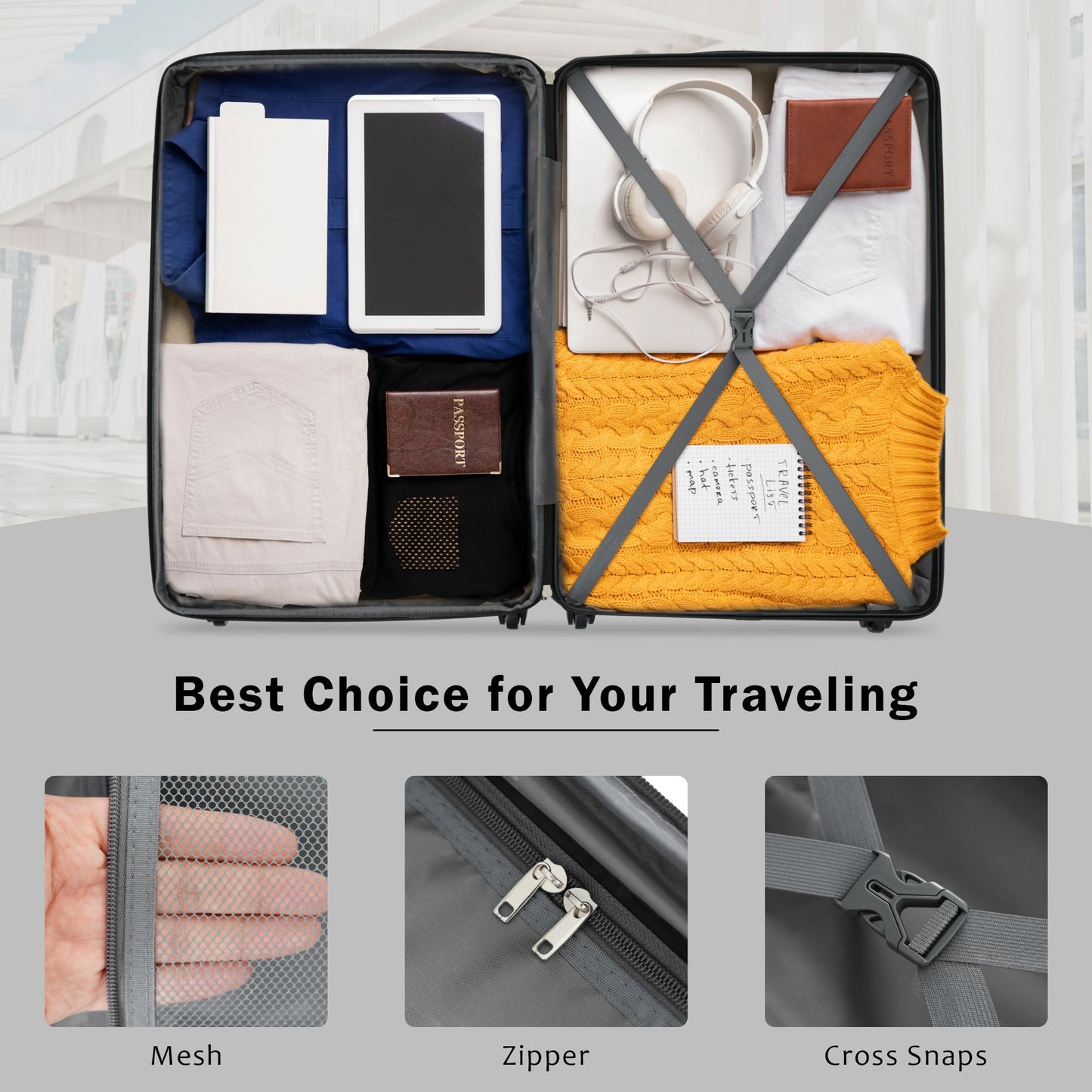 2 Piece Luggage Set with Bags Expanable Spinner Wheels ABS Lightweight Suitcase with TSA Lock 20inch+28inch
