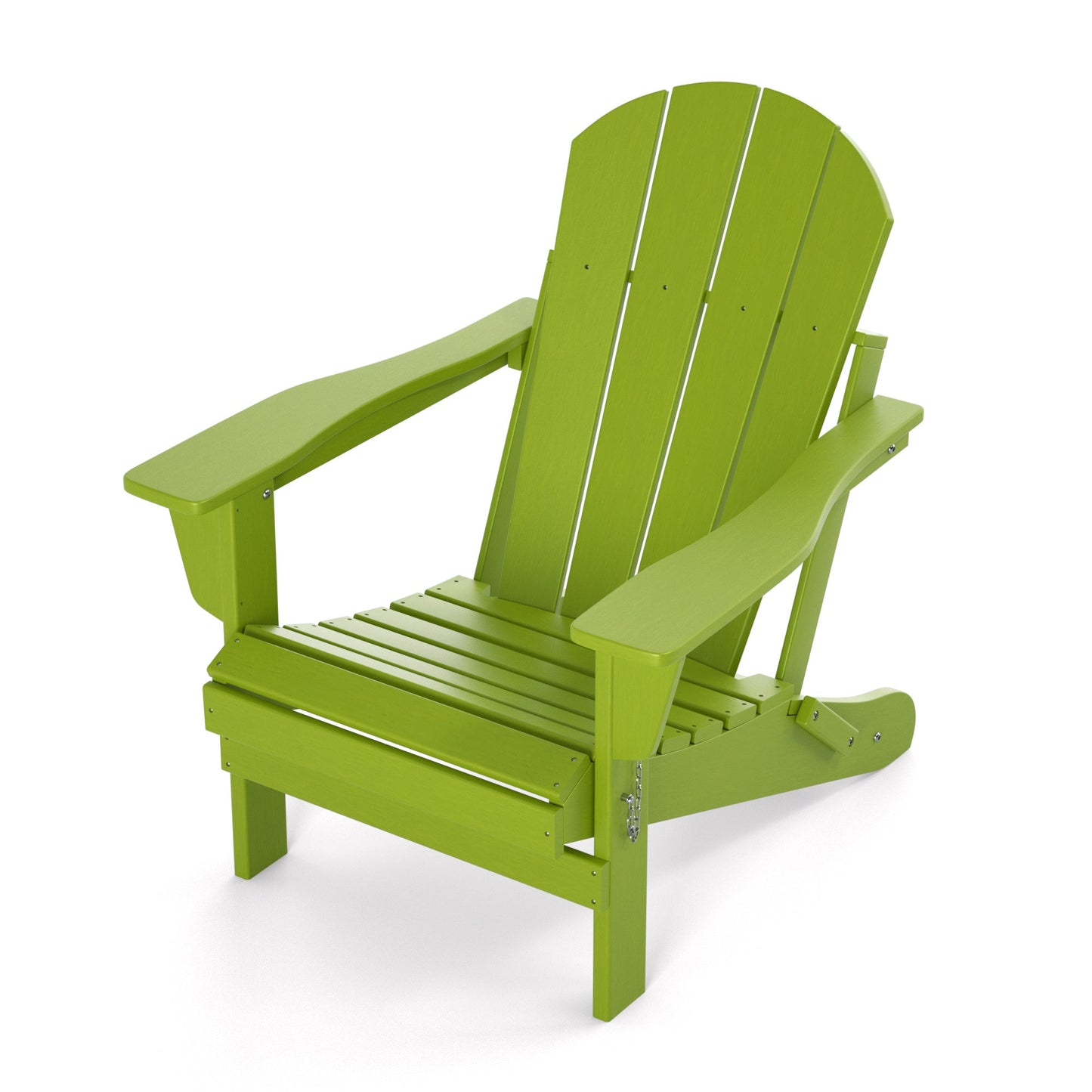 Folding adirondack chair in bright green with armrests and fold mechanism
