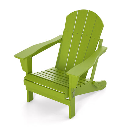 Folding adirondack chair in bright green with armrests and fold mechanism