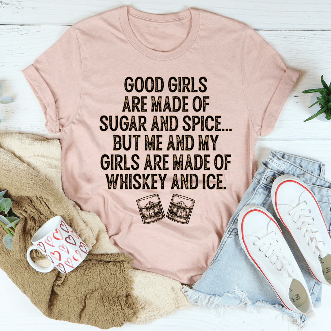 Mauve crewneck T-shirt with black 'sugar and spice' slogan