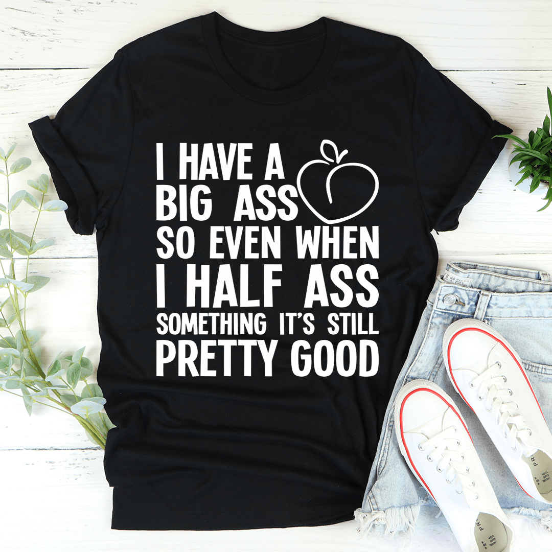 Black crewneck T-shirt with prominent front slogan print