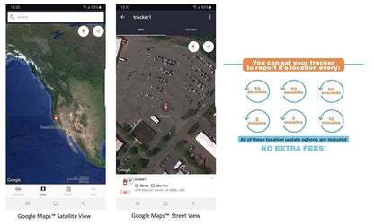 GPS cards SIM map tracking screenshots with satellite and street views