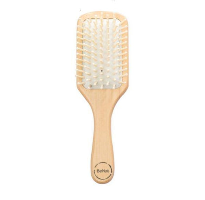 Natural wooden detangling hair brush with white cushioned bristle pad