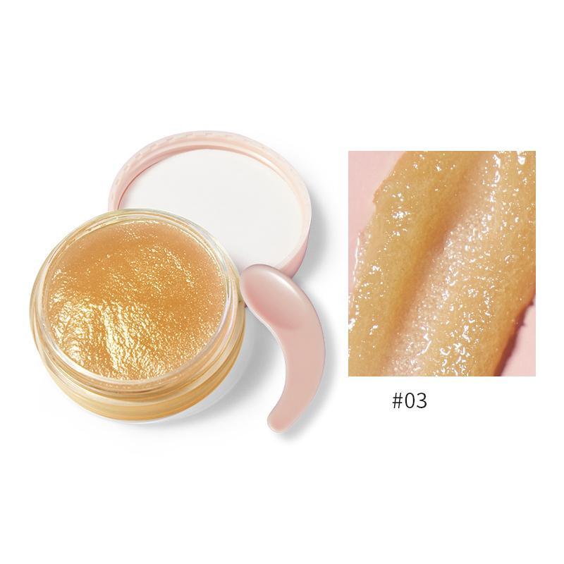 Pudaier Lip Scrub Color 03# jar with golden scrub and open lid
