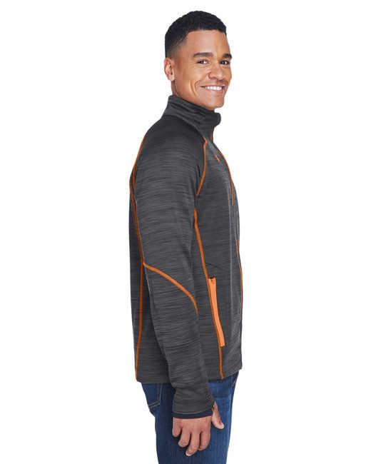 Men's bonded fleece jacket, dark gray melange with orange-red trim, zip and stand collar
