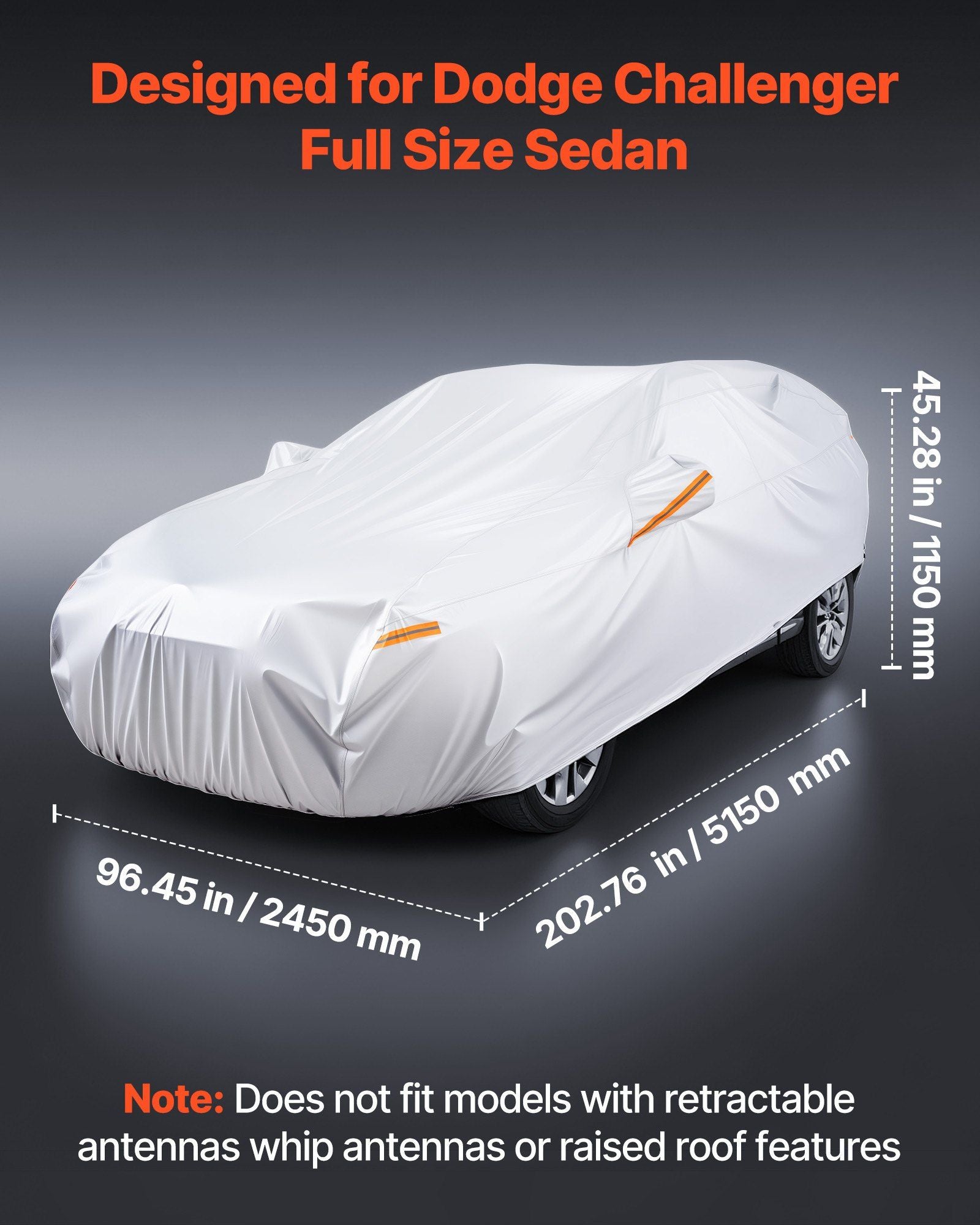 Light gray car cover with snug wrap and orange zipper detail at front