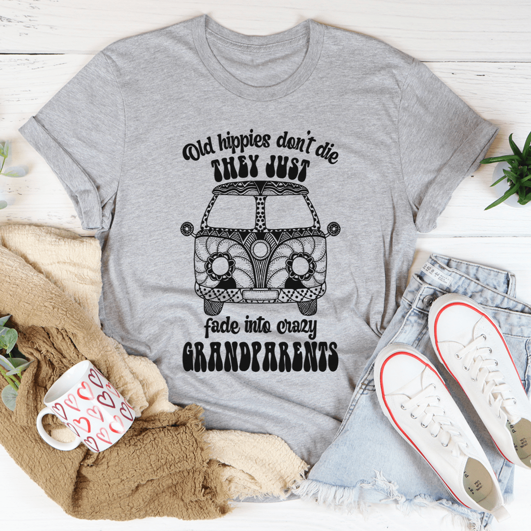 Athletic heather gray t-shirt with van graphic and grandparents-style quote text