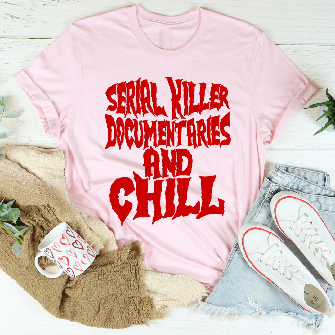 Pink T-shirt with red distressed text graphic