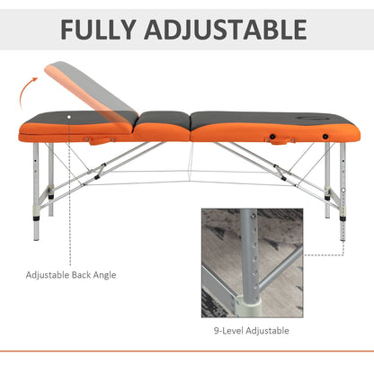 Portable Luxury: 73" 3 Section Foldable Salon Bed, Facial Couch in Black Orange for Spa Therapy Equipment