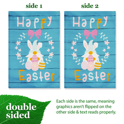 Garden Flag Happy Easter Rabbit Gnome with Eggs 12x18 inch Blockout Fabric Double Sided