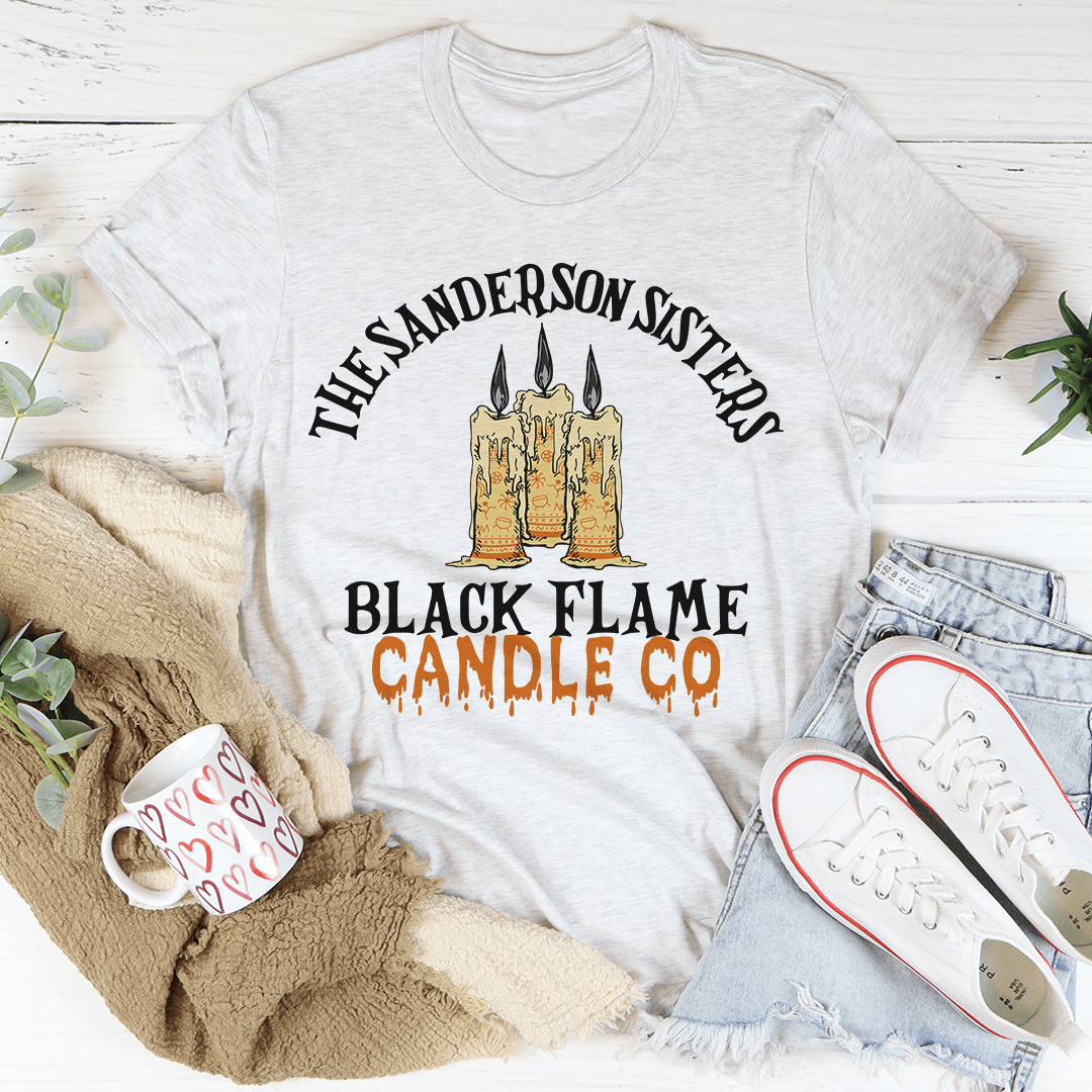 Light gray Sanderson Sisters Black Flame Candle Co graphic T-shirt, crew neck, short sleeves