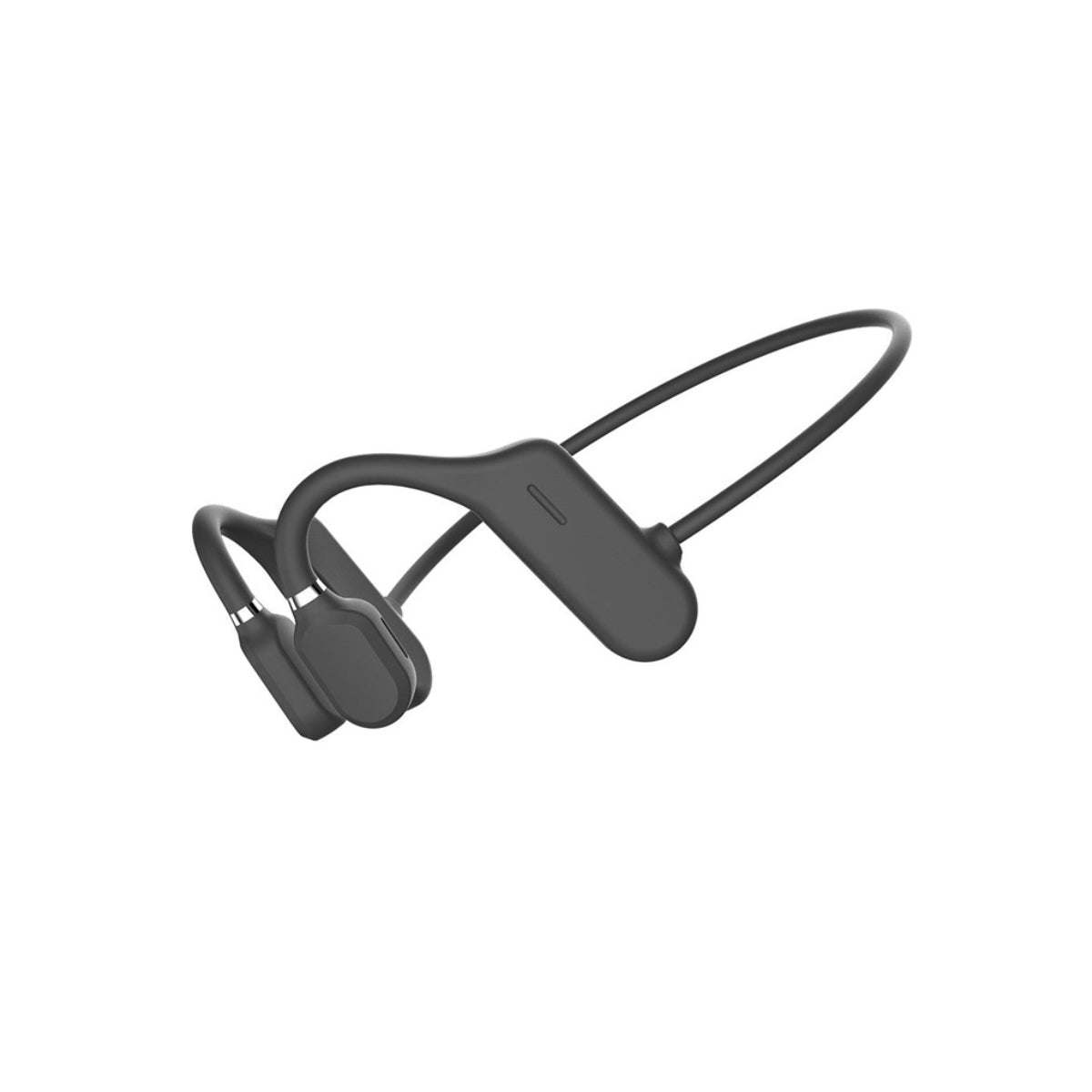 Black open-ear wireless headphones with dual ear hooks and neckband, front view.