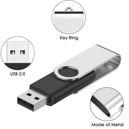 Metal swivel USB 2.0 flash drive with key ring, USB connector shown in dark and silver