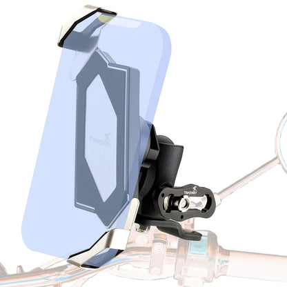 Motorcycle phone mount holder with black clamp arm for rearview mirror base