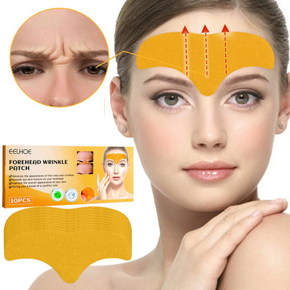 Orange forehead wrinkle patch stickers, yellow-orange adhesive strip on forehead.