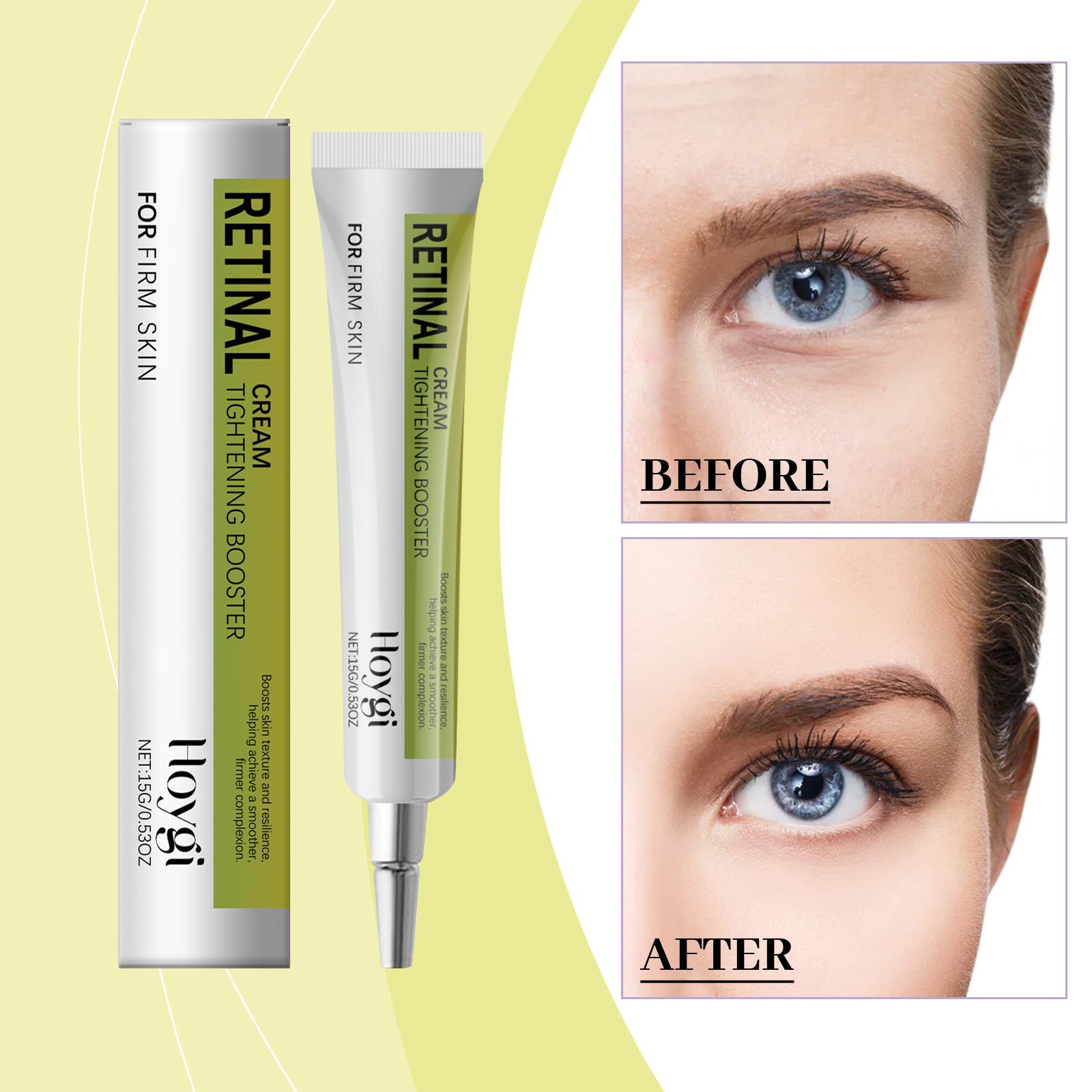 Retinol brightening firming cream tube beside matching box, 15 g