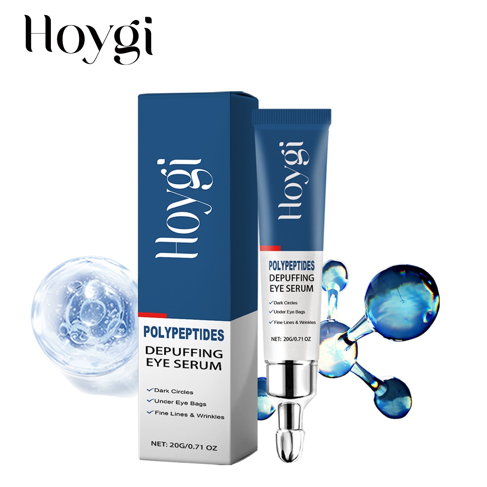 De-puffing eye serum cream: blue tube with silver tip and matching box (20 g)