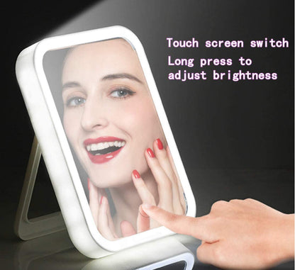 Makeup mirror with illuminated LED border and touch screen brightness control