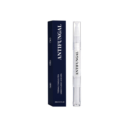 Nail care pen with clear applicator tube and navy product box