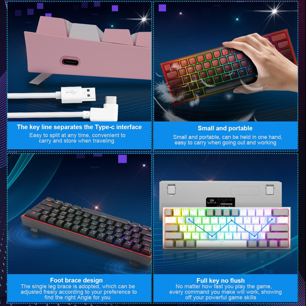 Mini wired gaming keyboard being held with RGB keys, compact portable design