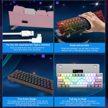 Mini wired gaming keyboard being held with RGB keys, compact portable design