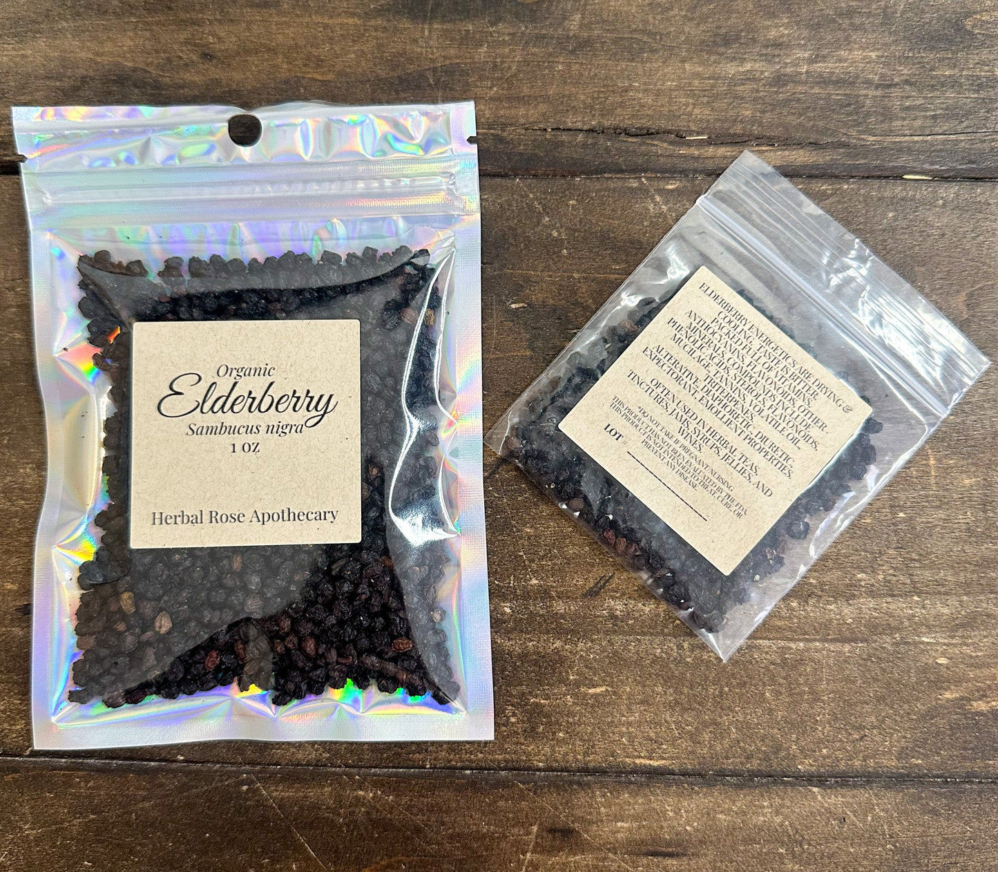 Organic elderberry dried berries in resealable foil pouch, Herbal Rose Apothecary