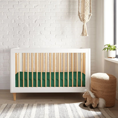 Crib fitted sheet in deep green, smooth fitted knit for crib mattress