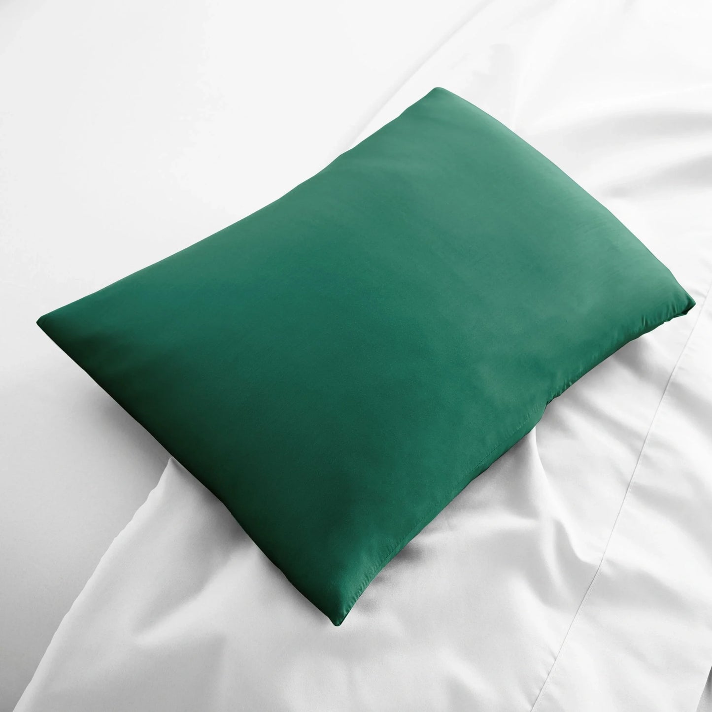 Cooling bamboo viscose travel pillowcase, emerald green, flat folded square