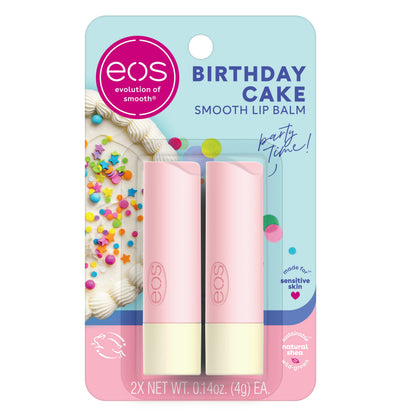 eos Natural Shea Lip Balm- Birthday Cake Dermatologist Recommended for Sensitive Skin All-Day Moisture Lip Care Products 0.14 Ounce (Pack of 2) - Renee Lane Company